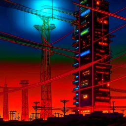 cyberpunk retro futuristic for comics really tall from far away