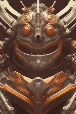 Furious rage, samurai warrior mask, close-up, macro lens, centered camera, intricate details, small minutiae, tiny features, particulars, colorful, 8k, least ambient occlusion, volumetric lighting,