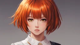 anime art, 1girl, very short hair, bangs, ahoge, skinny, dark skin, orange hair, semi-realistic masterpiece, best quality, intricate