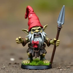 gnome troll miniature model half painted arms outstretched holding spear offering gift