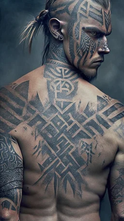 warrior with runes carved in his skin