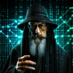 Cyberse wizard using glasses with matrix backgroud