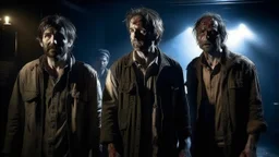 4 men zombies in adark room and spot light on top