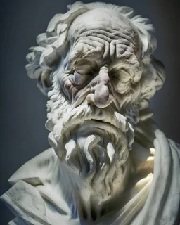 well lit disfigured old man marble statue, ugly face, sharp focus, clear, detailed, cinematic, detailed, off white, classical art, asymmetrical