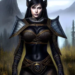 ultra detailed fullbody Portrait in oil on canvas of beautiful female DemonHunter with Skyrim Blackguard's Armor,extremely detailed digital painting, extremely detailed face,crystal clear Big eyes, mystical colors ,perfectly centered image, perfect composition,rim light, beautiful lighting,8k, stunning scene,extremely sharp detail,finely tuned detail, ultra high definition raytracing, in the style of Simon Bisley and artgerm and robert e howard and Greg Rutkowski and WLOP