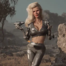 Ultra Realistic retro sci-fi movie scene, waist up view portrait, blonde woman pointing a gun, sweet young Claudia Schiffer face, perfect iris, glow eyes, makeup, weapon. Drones background, Retro sci-fi style, helmet, tight latex coat, fog, rain, soft color, highly detailed, unreal engine 5, ray tracing, RTX, lumen lighting, ultra detail, volumetric lighting, 3d, finely drawn, high definition, high resolution.