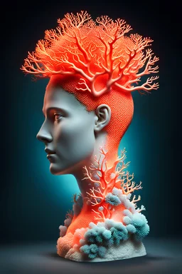 Ultra detailed of a Human head anatomical, coral, neon, medical, scientific illustration, 16th century, carey pelto, michael angelo, ultra realistic, dendritic, artstation: award-winning: professional portrait: atmospheric: commanding: fantastical: clarity: 16k: ultra quality: striking: brilliance: stunning colors: masterfully crafted.
