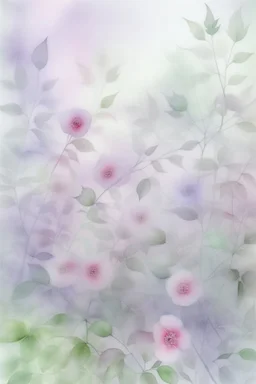 English watercolor, rosehip bush, many small flowers, very small pattern, blurriness,fog, powdery, silver, pale lilac, pale pink, silk, milk, softness, tenderness, 64k, high octane render