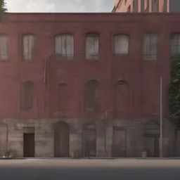 front cement wall,brick building, ,cinematic, montreal, city, illustration