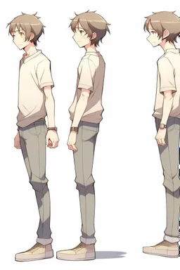 Anime man side character with gum hands and legs , ,small muscles, aged 20