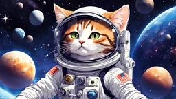 a cat girl astronaut exploring the cosmos, floating among planets and stars, high quality detail, ((intricate detail)), complex illustration, high contrast, intricate background detail masterpiece, best quality, ((anime screencap)), studio ghibli style,