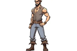 game charachter design, his name is Paulo, Brazilian, full body, simple, muscled, perfectly drawn, detailed, no background,centered