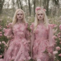 Elle fanning and dakota fanning as flowers, pink, in the future