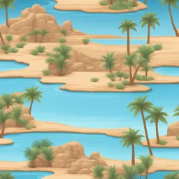 oasis bleue in an arabian desert side scroller game with ruisseau et palmiers