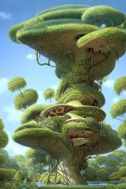 A surreal futuristic stylish modern flat, on Epic tree, treehouse, art by Roger Dean and Lee Madgwick , photorealistic, high level of details