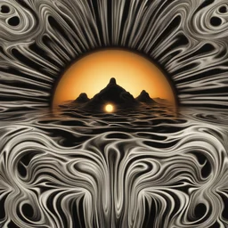 optical illusion transparent shining liquid , ghost black melting sun,