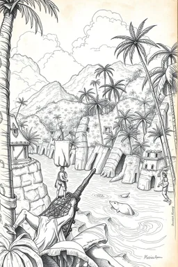 Vasco Núñez de Balboa crossing the panama jungle to the pacific ocean in the style of davinci sketch