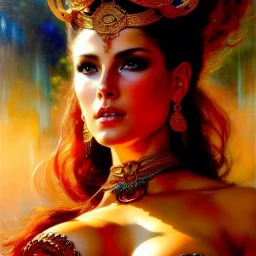 Drawing of beautiful face,'beautiful,Busty fit PoweGirl',intense stare, ancient skintight armor, balanciaga fashion clothe painting by gaston bussiere, greg rutkowski, yoji shinkawa, yoshitaka amano, tsutomu nihei, donato giancola, tim hildebrandt, Oil on canvas, cinematic composition, extreme detail,fit full head inside picture,16k