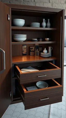 Make an open drawer of a cabinet inside it a modern city top view