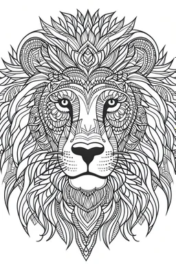 lion mandala, realistic, each unique, full view, only draw lines, clean line art, –no sketch, white background, minimalistic black lines, minimal black color, coloring page, thin black line art, perfect shape, perfect clear lines,