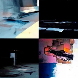 Minimal abstract oil paintings close up body parts and concrete fragments, in carpark, illuminated at night, style of Justin Mortimer and Francis Bacon