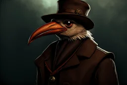 arafed bird wearing a hat and jacket with a long beak, from witcher (2021), portrait photoreal, taking tobacco snuff, trending on artstatio, from the game pathologic 2, 2 0 1 4. modern attire, thomas