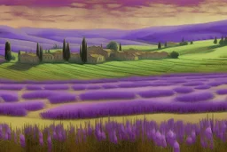 A violet farmland with bio life painted by Leonardo ds Vinci