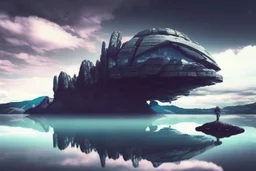 rocks, lake, clouds, epic, sci-fi