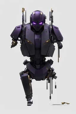 Human Like Cyborg, Royal purple and Gold, Combat Robot, Dangerous, Strong, Destroyed