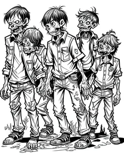 real little men zombies, coloring image, full body (((((white background))))), only use an outline., real style, line art, white color, clean line art, white background, Sketch style