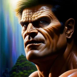 Ultra detailed fullbody Portrait in oil on canvas of Immortal Hulk, extremely detailed digital painting, extremely detailed face,crystal clear Big Glowing eyes, mystical colors ,perfectly centered image, perfect composition, rim light, beautiful lighting, 8k, stunning scene, raytracing, anatomically correct, in the style of robert e howard and Ken Kelley and Ohrai Noriyoshi and Simon Bisley and tomzj1