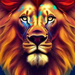 Lion portrait, bright colors, splash paint, centered, detail, 8k resolution, octane render