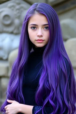 pretty young girl, purple long haired