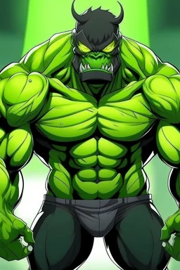 Anime man side character with huge muscles body looks lime monsters ,( wearing a black mask)
