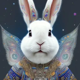 white platinum rabbit with blue third aye and butterfly wings, aboriginal, dot painting, indiginous, dot, mud, dream-time, abstract, dots, natural pigment, extremely sharp detail, finely tuned detail, ultra high definition, 8 k, unreal engine 5, ultra sharp focus, art germ and Paul Lewin and Kehinde Wiley