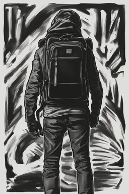 a man with a backpack, dark