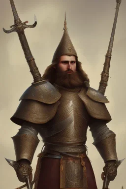 Armenian knight with beard, strong, agressive, detailed, 3D textures