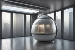 realistic photograph futuristic pod, ceramic aluminum orb pod with window, futuristic high detail