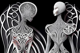 Elegant fractal, zentangle of high fashion Mannequins, Schreger lines,