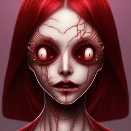 woman with weird face, Junji Ito style, darkred tones,