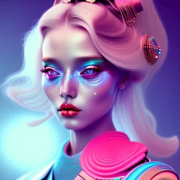 blonde woman, geisha, retro futuristic, velvet dress, gradient color, BLUE, PINK, CYAN, neon, insanely detailed, 16k resolution, perfect eyes, cinematic smooth, intricate detail