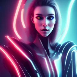 cyberpunk, smile, head, women,long hair, portrait, tron