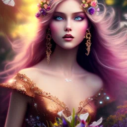 bright fairy, beautiful portrait,long hair, flowers