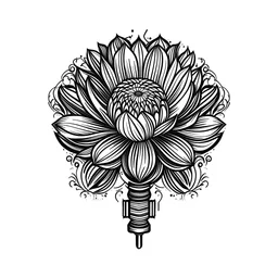 The combination of a microphone with a fixed wire and a flower. logo . Black and White . White Background . symmetry