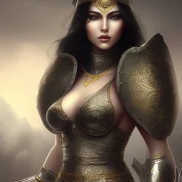 arab girl warrior sexy black hair deep cleavage ornate metal armour silks