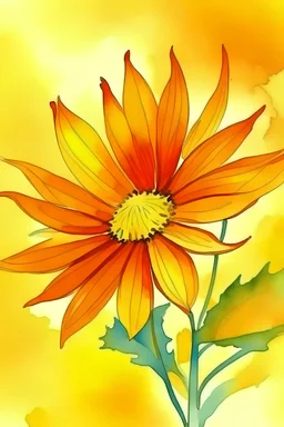 orange Chicory flower water color on yellow background