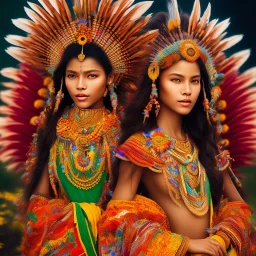 bright brazilian indigenous, beautiful portrait, flowery landscape, light, luminous