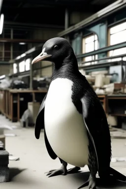 a penguin is a boss in a factory