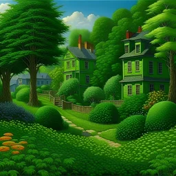 A green garden in a town painted by Frank Wilson