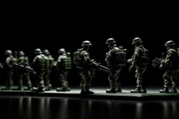 toy soldiers military operation rapocolypse looking away from camera to right corner black floor black blackground